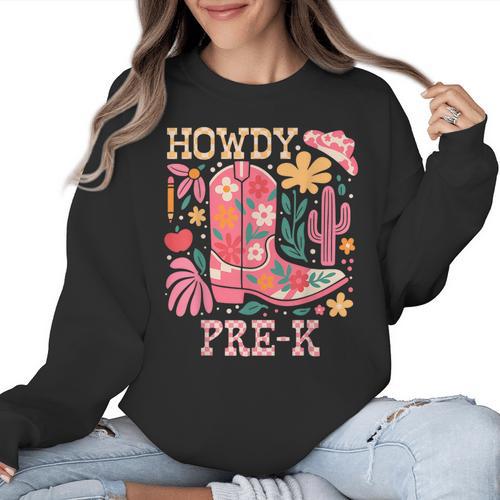 Howdy Pre-K Cowgirls Teacher Back To School Women Crewneck Sweatshirt - teacherstshirts.com AU
