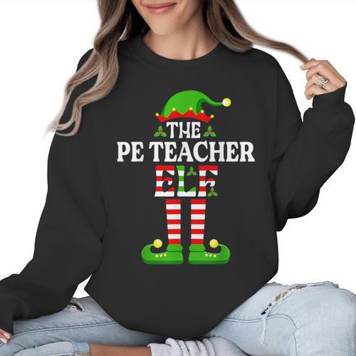 I'm The PE Teacher Elf Christmas Family Matching Women Crewneck Sweatshirt - teacherstshirts.com AU