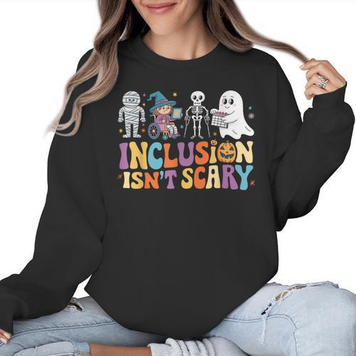 Inclusion Isn't Scary SLP Halloween Sped Teacher Women Crewneck Sweatshirt - teacherstshirts.com DE