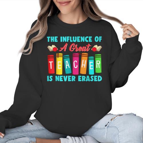 THE INFLUENCE OF A GREAT TEACHER IS NEVER ERASED Teaching For Men Women Girls Kids Women Crewneck Sweatshirt - teacherstshirts.com UK