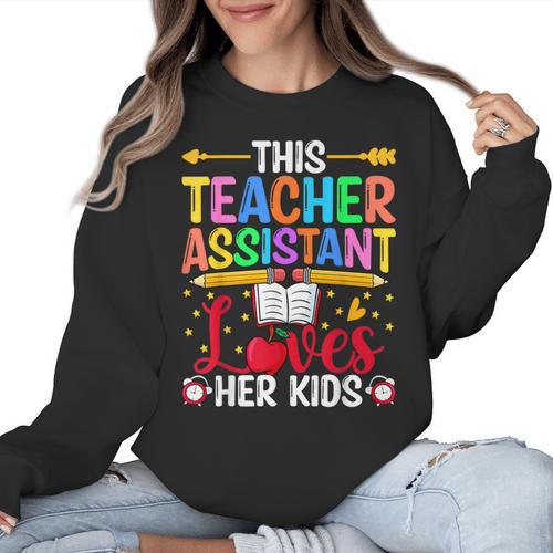 Instructional Assistant Loves Her Kids Teacher Assistant Women Crewneck Sweatshirt - teacherstshirts.com AU