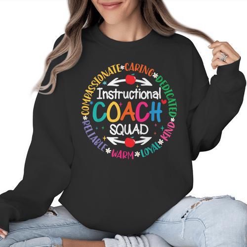 Instructional Coach Squad Teacher Assistant Support Team Women Crewneck Sweatshirt - teacherstshirts.com DE
