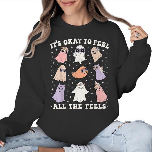It’s Okay To Feel All The Feels Special Ed Teacher Halloween Women Crewneck Sweatshirt - teacherstshirts.com AU