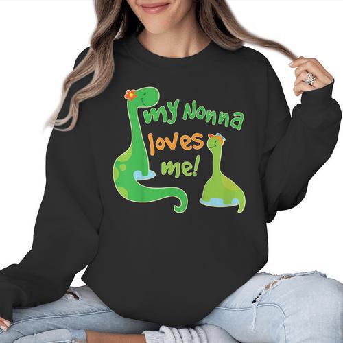 Kids My Nonna Loves Me Dinosaur Grandson Women Crewneck Sweatshirt - Bostonterriersmerch.com