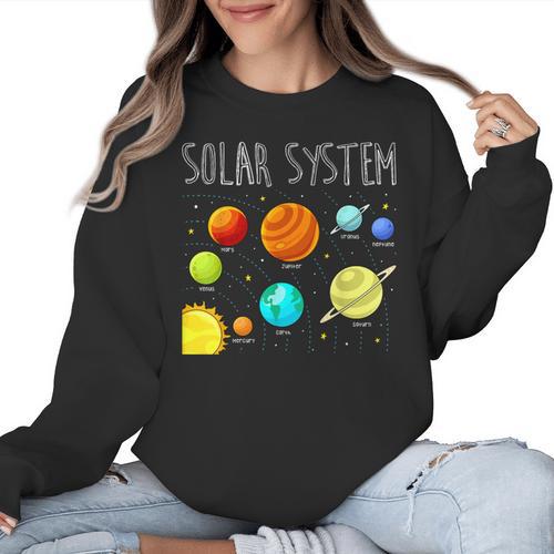 Kids Solar Systems Cute Planets Space Science Teacher School Women Crewneck Sweatshirt - teacherstshirts.com AU