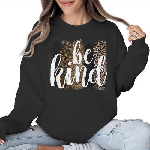 Be Kind Women Inspirational Teacher Animal Print Women Crewneck Sweatshirt - teacherstshirts.com CA