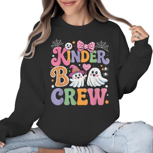 Kinder Boo Crew Kindergarten Teacher Student Halloween Women Crewneck Sweatshirt - teacherstshirts.com