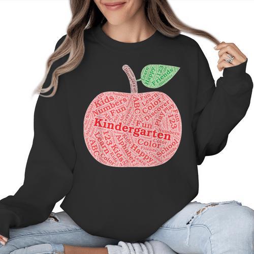 Kindergarten Apple Word Art For Teachers & Students Women Crewneck Sweatshirt - teacherstshirts.com