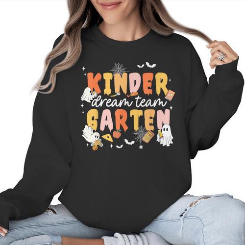 Kindergarten Dream Ghost Team Fall Halloween Spooky Teachers Women Crewneck Sweatshirt - teacherstshirts.com AU
