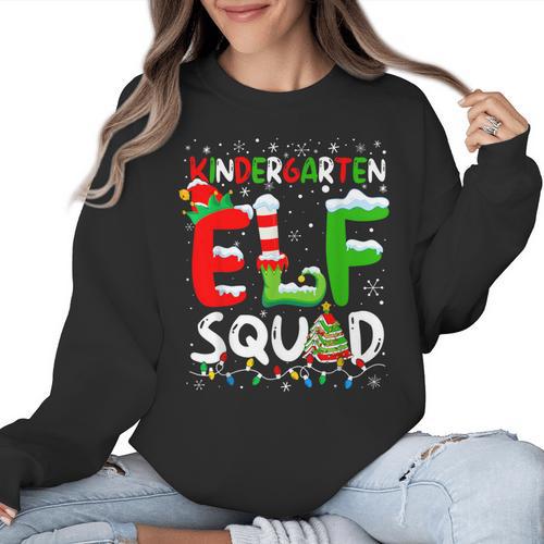 Kindergarten ELF Squad Christmas ELF Student Teacher Men Women Kids Women Crewneck Sweatshirt - teacherstshirts.com