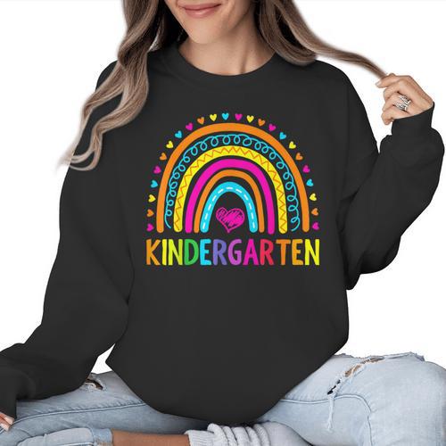 Kindergarten Rainbow Girls Boys Teacher First Day Of School Women Crewneck Sweatshirt - teacherstshirts.com AU