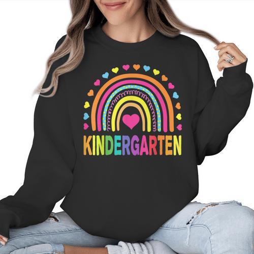 Kindergarten Rainbow Girls Boys Teacher Team Kinder Squad Women Crewneck Sweatshirt - teacherstshirts.com CA