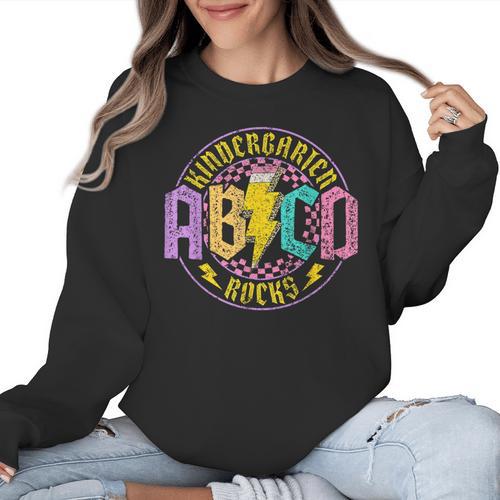 Kindergarten Rocks ABCD Back To School Rock Teacher Women Crewneck Sweatshirt - teacherstshirts.com AU