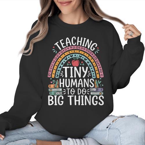 Kindergarten Teacher Tiny Humans Pre-School Teacher Women Crewneck Sweatshirt - teacherstshirts.com AU