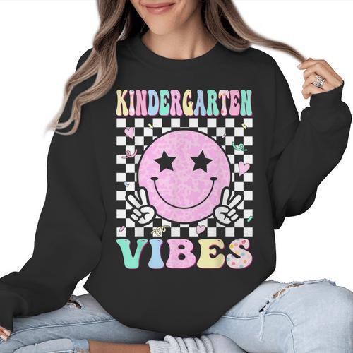 Kindergarten Vibes First Day Of School Kindergarten Teacher Women Crewneck Sweatshirt - teacherstshirts.com DE
