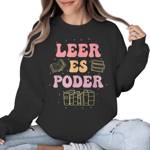 Leer Es Poder Groovy Spanish Teacher Bilingual Maestra Men Women Women Crewneck Sweatshirt - teacherstshirts.com CA