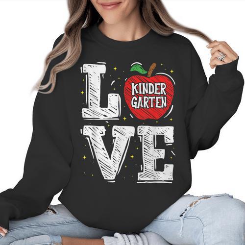 LOVE Kindergarten Teacher Student School Apple Women Crewneck Sweatshirt - teacherstshirts.com