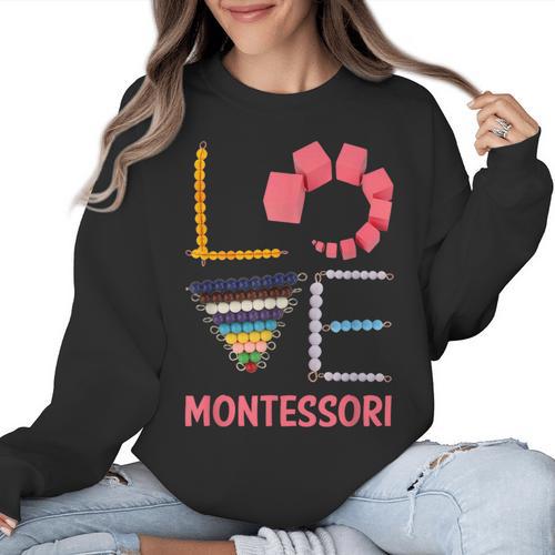Love Montessori Education Math Teacher Women Crewneck Sweatshirt - teacherstshirts.com UK