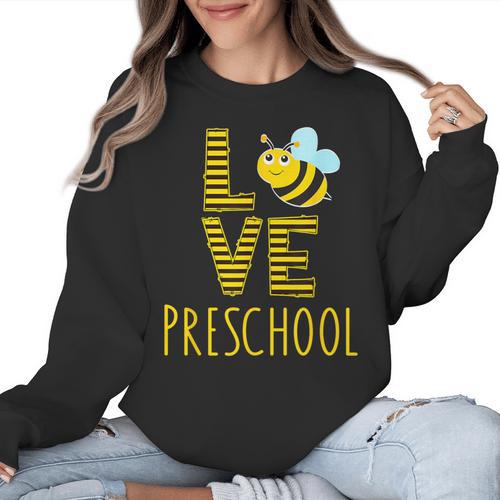 Love Preschool Back To School Yellow Bee Preschool Teacher For Men Women Girls Kids Women Crewneck Sweatshirt - teacherstshirts.com