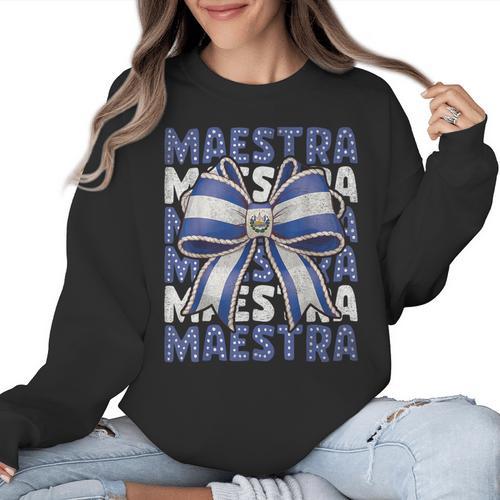 Maestra El Salvador Coquette Bow Hispanic Spanish Teacher Women Crewneck Sweatshirt - teacherstshirts.com
