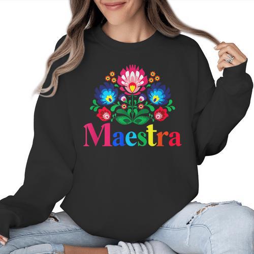 Maestra Proud Spanish Teacher Bilingual Teacher Latina Women Crewneck Sweatshirt - teacherstshirts.com AU
