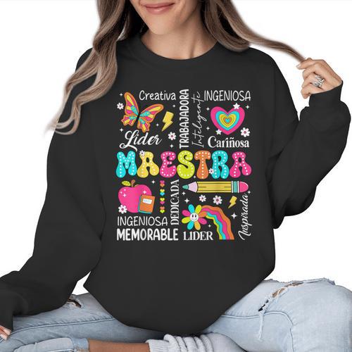 Maestra Spanish Teacher Back To School Maestra De Espanol Women Crewneck Sweatshirt - teacherstshirts.com AU