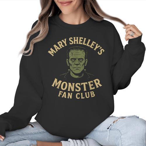 Mary Shelley's Monster Fan Club Gothic Horror Parody Women Crewneck Sweatshirt - Bostonterriersmerch.com