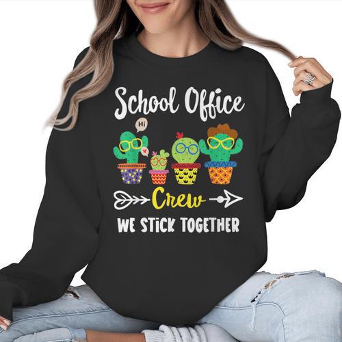 Matching Teacher Back To School School Office Crew Cactus Team School Office Squad Women Crewneck Sweatshirt - teacherstshirts.com
