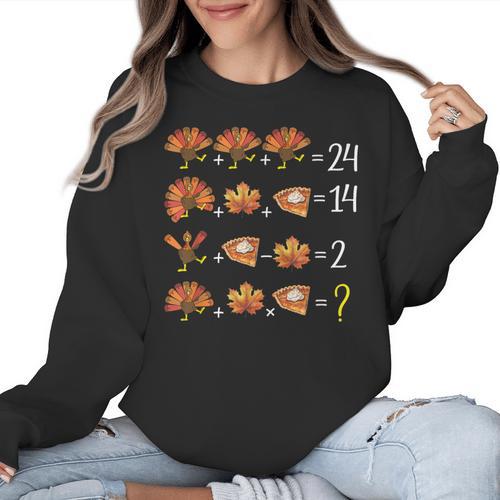 Math Number Thanksgiving Count Answer Pie Turkey Teacher Women Crewneck Sweatshirt - teacherstshirts.com UK