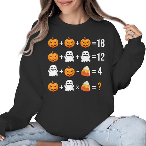 Math Teacher Halloween Equation Pumpkin Ghost Candy Corn Women Crewneck Sweatshirt - teacherstshirts.com