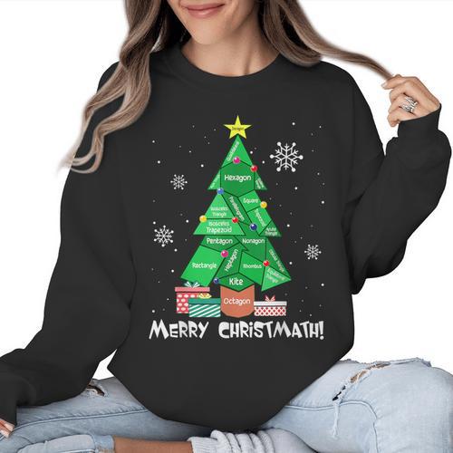 Math Teacher Polygon Christmas Tree Geometry Merry Christmas Women Crewneck Sweatshirt - teacherstshirts.com UK