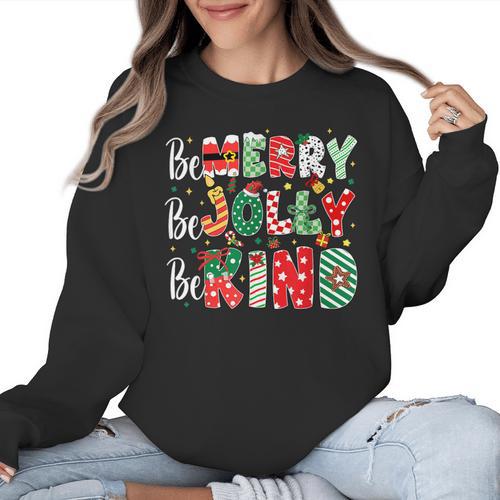 Be Merry Be Jolly Be Kind Merry Christmas Teacher Xmas PJs Women Crewneck Sweatshirt - teacherstshirts.com UK
