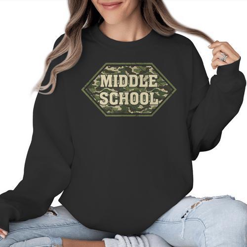 Middle School Camo Retro Back To School Teachers Women Crewneck Sweatshirt - teacherstshirts.com AU