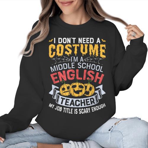 Middle School English Teacher Halloween Costume For Men Women Women Crewneck Sweatshirt - teacherstshirts.com
