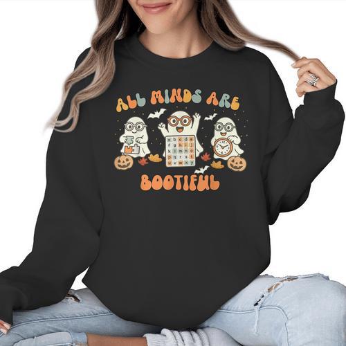 All Minds Are Bootiful Special Education Teacher Halloween Women Crewneck Sweatshirt - teacherstshirts.com