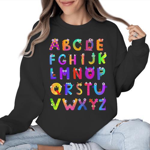 Monster ABC Cute Alphabet Halloween Teacher Costume Kids Women Crewneck Sweatshirt - teacherstshirts.com