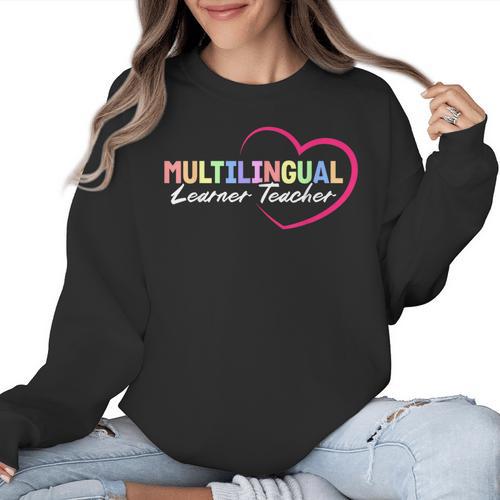 Multilingual Learner Teacher Heart Women Crewneck Sweatshirt - teacherstshirts.com CA