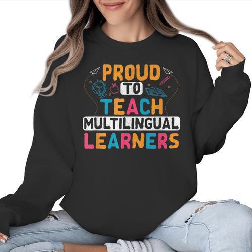 Multilingual Teacher Linguist Language ESL Teaching Women Crewneck Sweatshirt - teacherstshirts.com