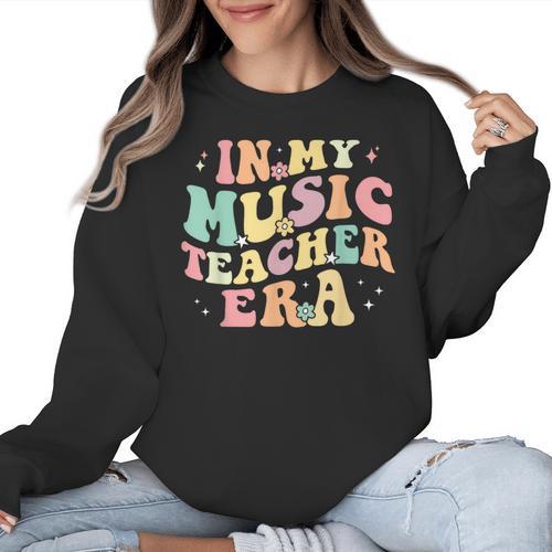 In My Music Teacher Era Retro Back To School Musician Band Men Women Women Crewneck Sweatshirt - teacherstshirts.com