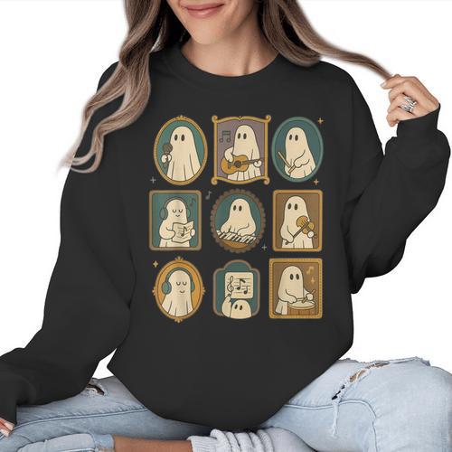 Music Teacher Orchestra Spooky Halloween Ghost Band Women Crewneck Sweatshirt - teacherstshirts.com UK