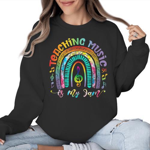 Musical Teacher Teaching Music Is My Jam Rainbow Tie Dye Women Crewneck Sweatshirt - teacherstshirts.com AU