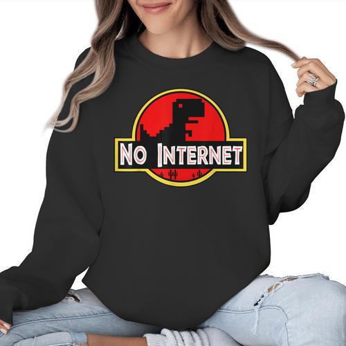 Nerdy No Internet Dinosaur Computer Science Teacher Women Crewneck Sweatshirt - teacherstshirts.com AU