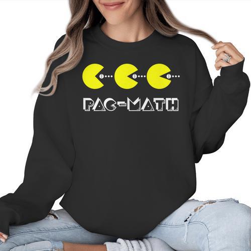 Nerdy Pac-Math Nom Retro Game Precalculus Math Teacher Women Crewneck Sweatshirt - teacherstshirts.com