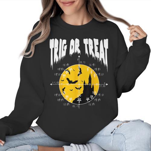 Nerdy Trig Or Treat Halloween Costume Math Teacher Women Crewneck Sweatshirt - teacherstshirts.com AU