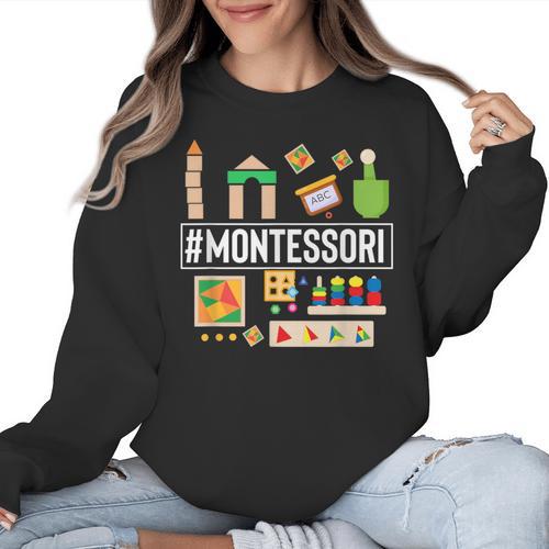 Novelty Montessori Studying Learning Schooling Teacher Love For Men Women Women Crewneck Sweatshirt - teacherstshirts.com CA