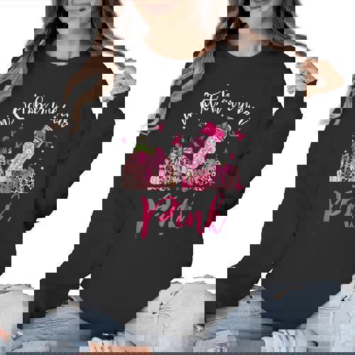 In October We Wear Pink Apple Teacher Daisy Breast Cancer Women Crewneck Sweatshirt - teacherstshirts.com