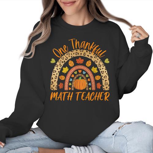 One Thankful Math Teacher Thanksgiving Autumn Fall Rainbow Women Crewneck Sweatshirt - teacherstshirts.com