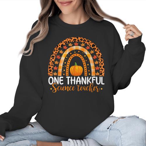 One Thankful Science Teacher Rainbow Boho Fall Thanksgiving Women Crewneck Sweatshirt - teacherstshirts.com AU