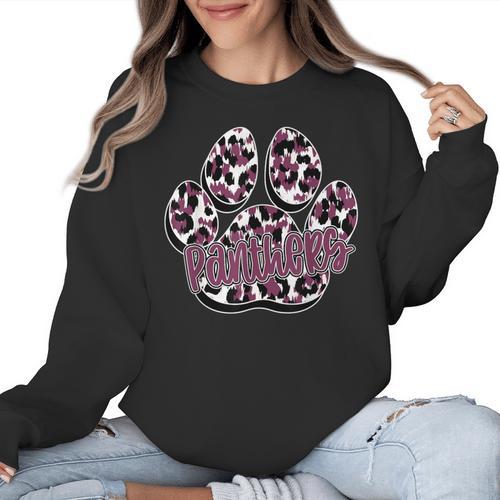 Panthers Paw Print Leopard Maroon Panther Pride Teacher Women Crewneck Sweatshirt - teacherstshirts.com DE