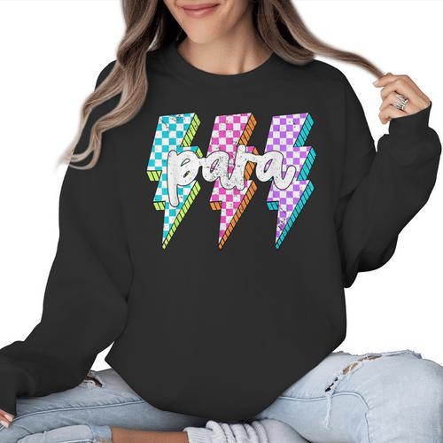 Para Squad Paraprofessional Teacher Lightning Bolt Women Crewneck Sweatshirt - teacherstshirts.com